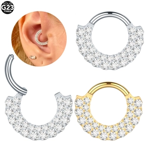 G23 Titanium Double Row Zirconia Hinged Clicker Ring For Septum Piercing Ear Cartilage Helix Daith Hoop Body Jewelry
