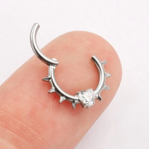 Punk ASTM F136 Titanium Septum Clicker With Heart Cubic Zirconia And Spikes Gothic Nose Ring Daith Earring Piercing Jewelry