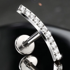 G23 Titanium Labret Stud Helix Cartilage Earring For Women Men Flat Back Piercing Jewelry Curved Bar Zirconia Inlaid Body Jewelry