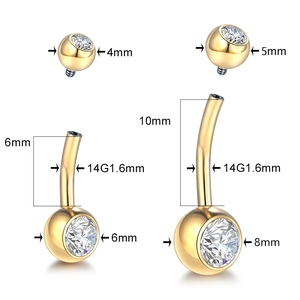G23 titanium navelpiercing in goudkleur met 5A zirkoon en diverse maataanduidingen