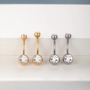 G23 titanium navelpiercings met 5A zirkonia steentjes in goud en zilver kleur