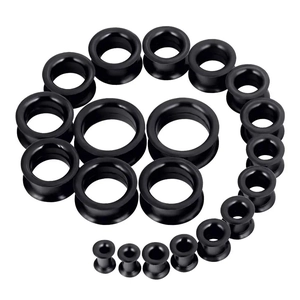 Tunnels d'Oreille en Silicone Noir Flexible Double Flare Piercing Bijoux de Corps Écarteurs d'Oreille pour Hommes Femmes