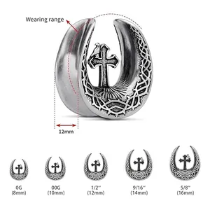 Size chart for stainless steel goth ear gauges showing wearing range from 8mm to 16mm