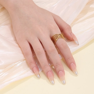 Minimalist gold multi-layer cross geometric stainless steel ring for women