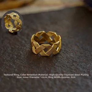 Anello regolabile in acciaio inossidabile dorato con motivo intrecciato largo 9mm