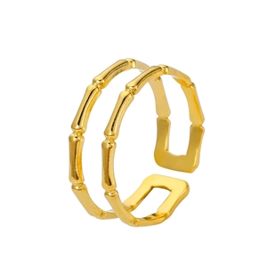 18K gold plated titanium steel bamboo joint ring with adjustable double layered open design