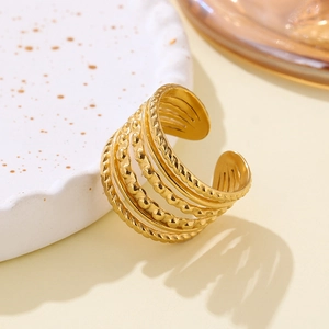Minimalist Stainless Steel Open Ring For Women Irregular Hammered Texture Multi Layer Line Ring Adjustable Fashion Jewelry Finger Accessory