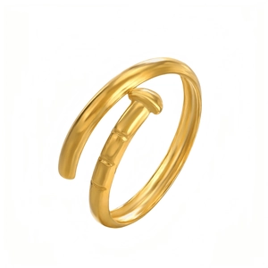Polished 18K gold plated stainless steel nail shaped adjustable open ring for women