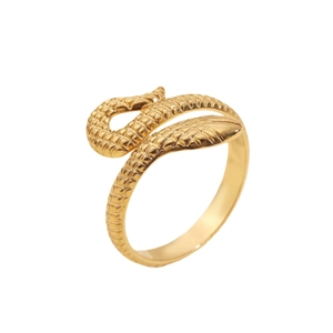 Adjustable golden stainless steel snake ring with detailed scale texture in boho style