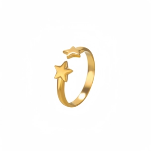 Adjustable gold stainless steel open ring featuring minimalist star charms for women