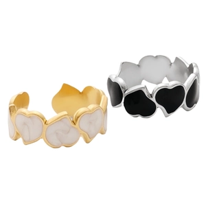 Minimalist adjustable heart rings in gold-white and silver-black enamel finishes