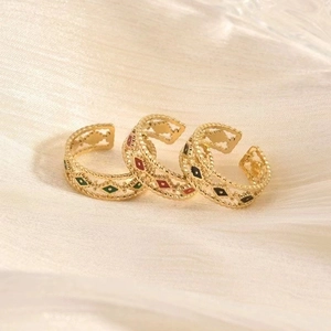 Vintage Stainless Steel Twisted Cable Open Ring 18K Gold Plated Geometric Enamel Adjustable Band Ring Jewelry Gift For Women