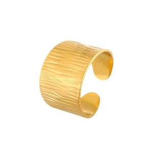 Minimalist wide open titanium steel ring in gold finish with vertical brushed texture