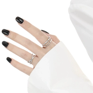 Anelli minimalisti in acciaio inossidabile argento con design a treccia e onda