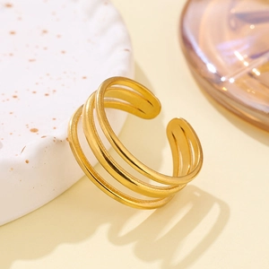 Minimalist Stainless Steel Triple Layer Hollow Open Ring For Women Fashion Light Luxury Gold Silver Adjustable Finger Ring