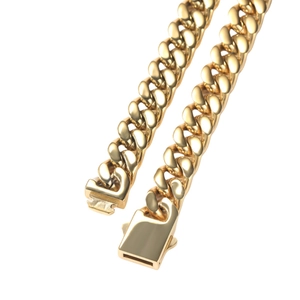 Polished gold stainless steel Cuban link chain necklace with secure box clasp
