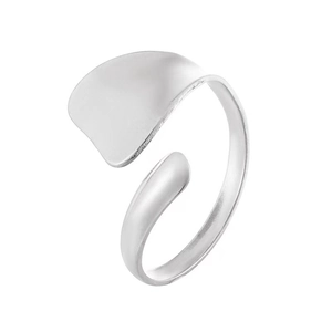 Minimalist silver-toned titanium steel adjustable open ring with geometric design