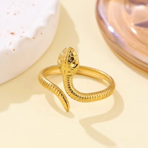 Elegant gold snake-shaped open ring featuring detailed textures and scale patterns