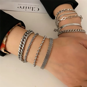 Bracelet Chaîne En Acier Inoxydable Titane Cuban Link Figaro Rope Perle Minimaliste Bijoux Vintage Pour Hommes Femmes