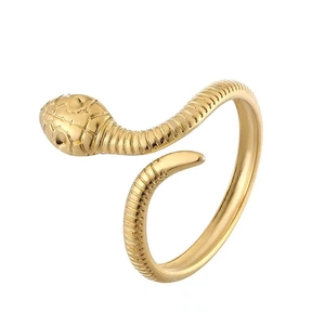 Adjustable gold-plated stainless steel snake ring with realistic scale texture