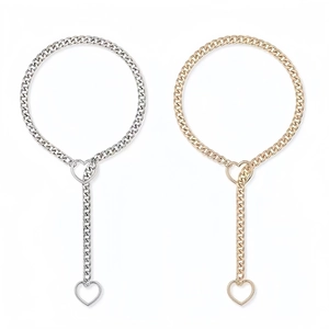 Collana con Pendente a Cuore Lariat in Acciaio Inossidabile Punk Rock Maglia Cubana Collana a Y per Uomo Donna Gioielli Hip Hop