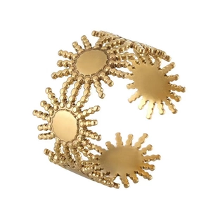 French vintage style 18k gold plated sunburst sunflower open ring for women