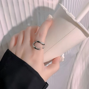 Irregular lava style stainless steel open ring in silver finish for women on finger