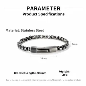 Spécifications du bracelet homme en acier de 6mm avec fermoir de 33mm et longueur de 200mm