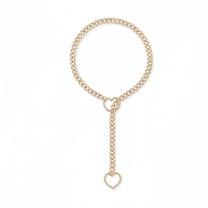 Collana a Y dorata a catena groumette con ciondolo a cuore vuoto e chiusura a T