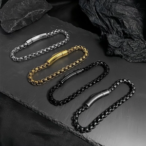 Bracelet chaîne box en acier inoxydable pour hommes en argent, or et noir