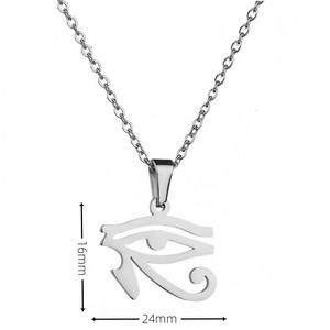 Pendentif œil d'Horus en acier titane argenté, dimensions de 16mm par 24mm
