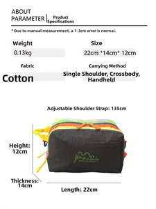 Detailed dimension guide for water-repellent nylon crossbody bag with color-blocking