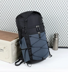 Detailed outdoor backpack with elastic cord system and ripstop nylon fabric