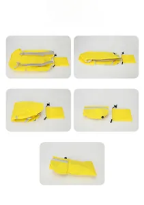 Step-by-step macro guide showing how to fold the yellow waterproof travel backpack