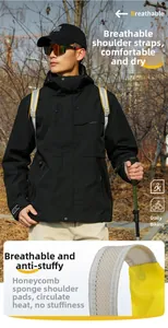 Detail of breathable shoulder straps with yellow honeycomb mesh padding for travel backpack