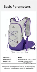 Size chart showing 18L outdoor backpack dimensions 47x22x15cm for hiking and cycling