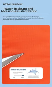 Detail of orange ripstop nylon fabric with water-resistant and wear-resistant features
