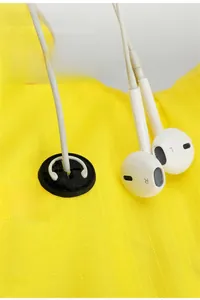 Detail of waterproof outdoor backpack with a functional earphone jack for sports and travel