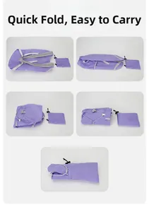Five-step guide showing the lightweight purple hiking backpack folding into a compact pouch