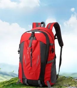 Detail showing red waterproof hiking backpack with breathable honeycomb shoulder straps