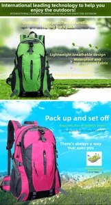 Detail of waterproof tear-resistant nylon hiking backpacks in green and rose red colors