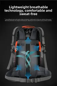 Close-up of 3D breathable mesh back system and ergonomic straps on outdoor hiking backpack