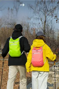 Outdoor foldable backpack in neon green and pink colors for biking and hiking