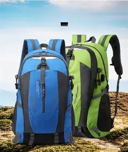 Outdoor waterproof nylon hiking backpack with side mesh pockets and gear attachment straps