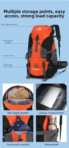 Detail view of 60L outdoor backpack showing laptop compartment and shoe storage