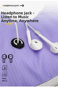 Detail of waterproof purple fabric featuring a functional black rubber headphone jack hole