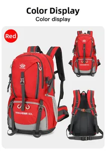 Viste dettagliate dello zaino da trekking rosso 50L che mostrano l'ergonomia e il retro