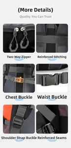 Detail view of reinforced stitching, heavy-duty buckles, and durable dual zippers on backpack