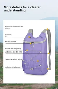 Detail of waterproof hiking backpack with breathable straps, earphone port and reinforced seams