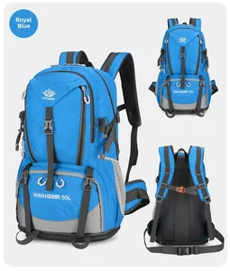 Dettaglio zaino da trekking 50L blu reale con schienale traspirante e supporto lombare